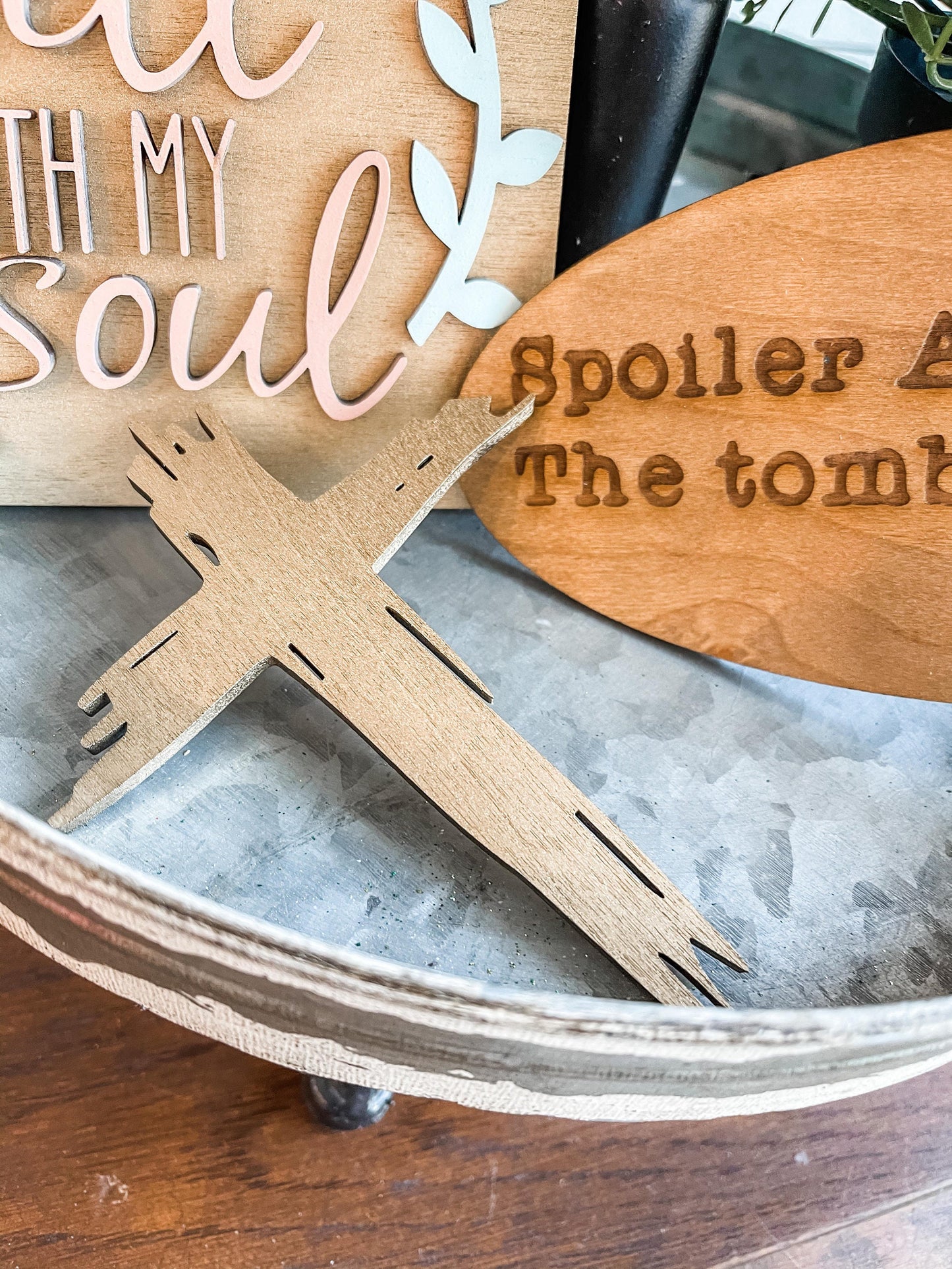 Religious Easter Tiered Tray - He is Risen tiered tray Decor - The Tomb Was Empty - Beautiful Christian Decor - It is well with my soul sign