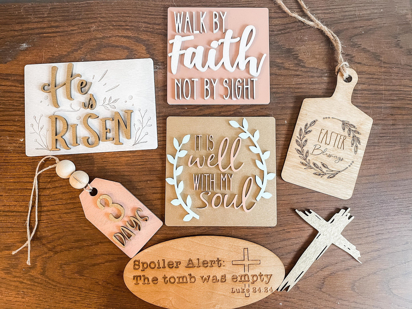 Religious Easter Tiered Tray - He is Risen tiered tray Decor - The Tomb Was Empty - Beautiful Christian Decor - It is well with my soul sign