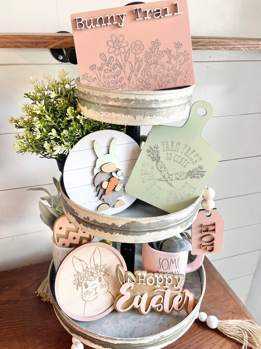 Easter Tiered Tray Decor - Easter Tiered Tray Bundle - Floral Easter Decor - Floral Easter Bunny Decor - Hoppy Easter Signs - Easter Decor