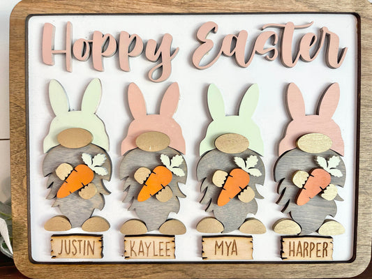Custom Easter Bunny Family Sign - Gnome Bunny Decor - Personalized Bunny Decor - Personalized Easter Decor - Hoppy Easter Bunny Gnomes Sign