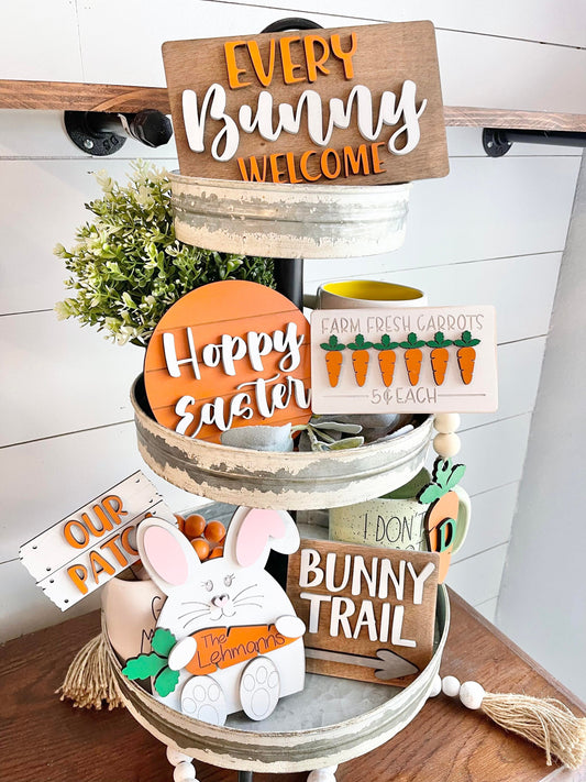 Easter Tiered Tray Personalized - Personalized Bunny Tiered Tray - Every Bunny Welcome - Hoppy Easter - Easter Decor - Bunny Decor - Carrots