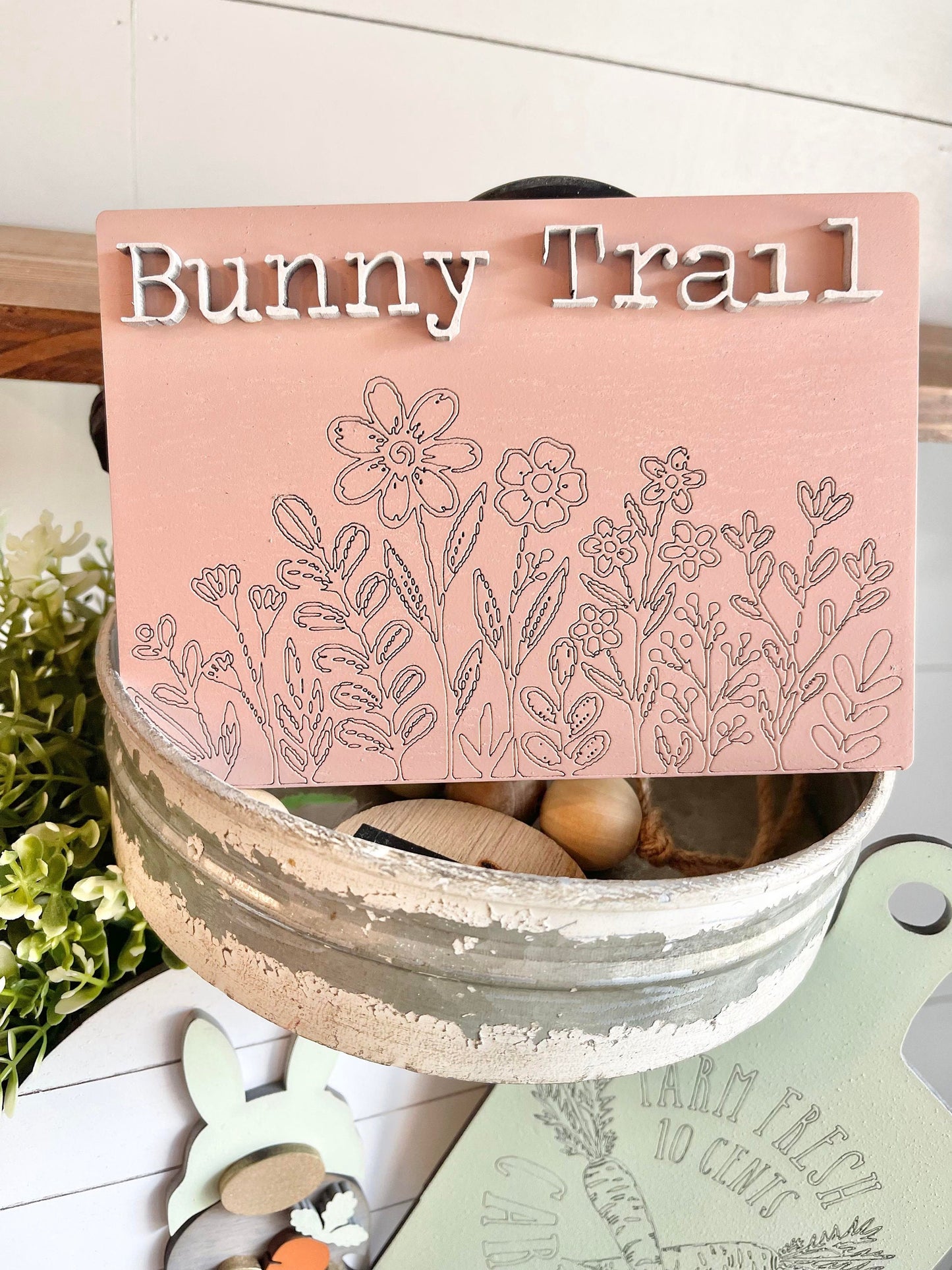 Easter Tiered Tray Decor - Easter Tiered Tray Bundle - Floral Easter Decor - Floral Easter Bunny Decor - Hoppy Easter Signs - Easter Decor