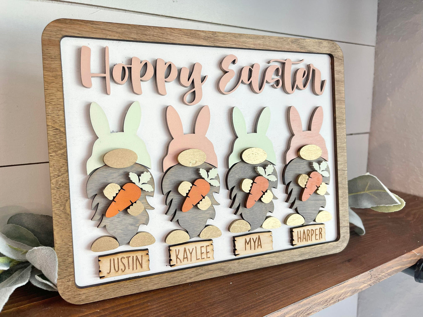 Custom Easter Bunny Family Sign - Gnome Bunny Decor - Personalized Bunny Decor - Personalized Easter Decor - Hoppy Easter Bunny Gnomes Sign