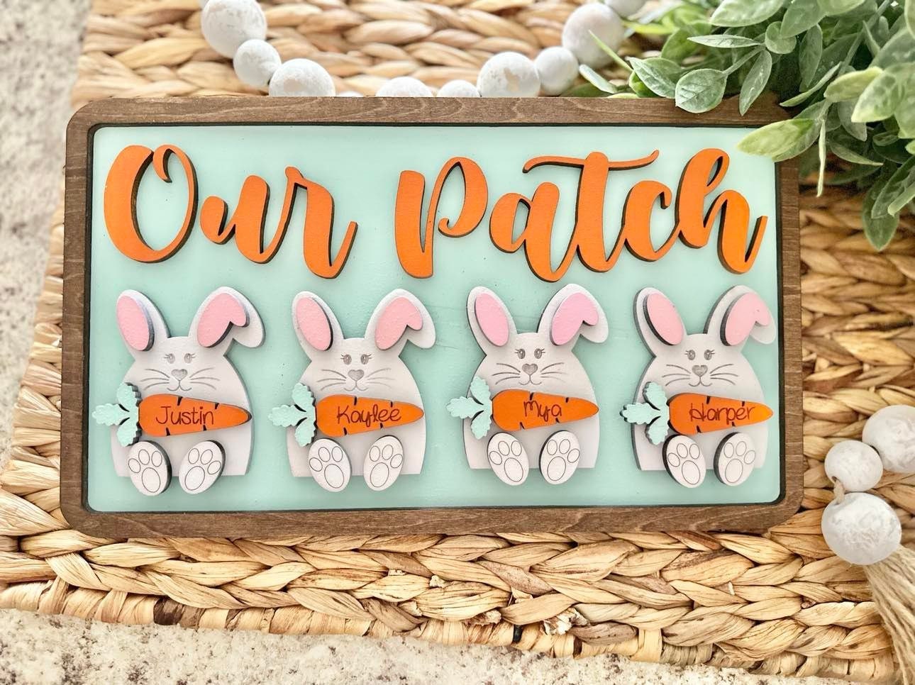 Our Patch Personalized Easter Bunny Family Sign - Bunny Decor - Easter Decor - Personalized Easter Decor - Last Name Easter Decor - Family