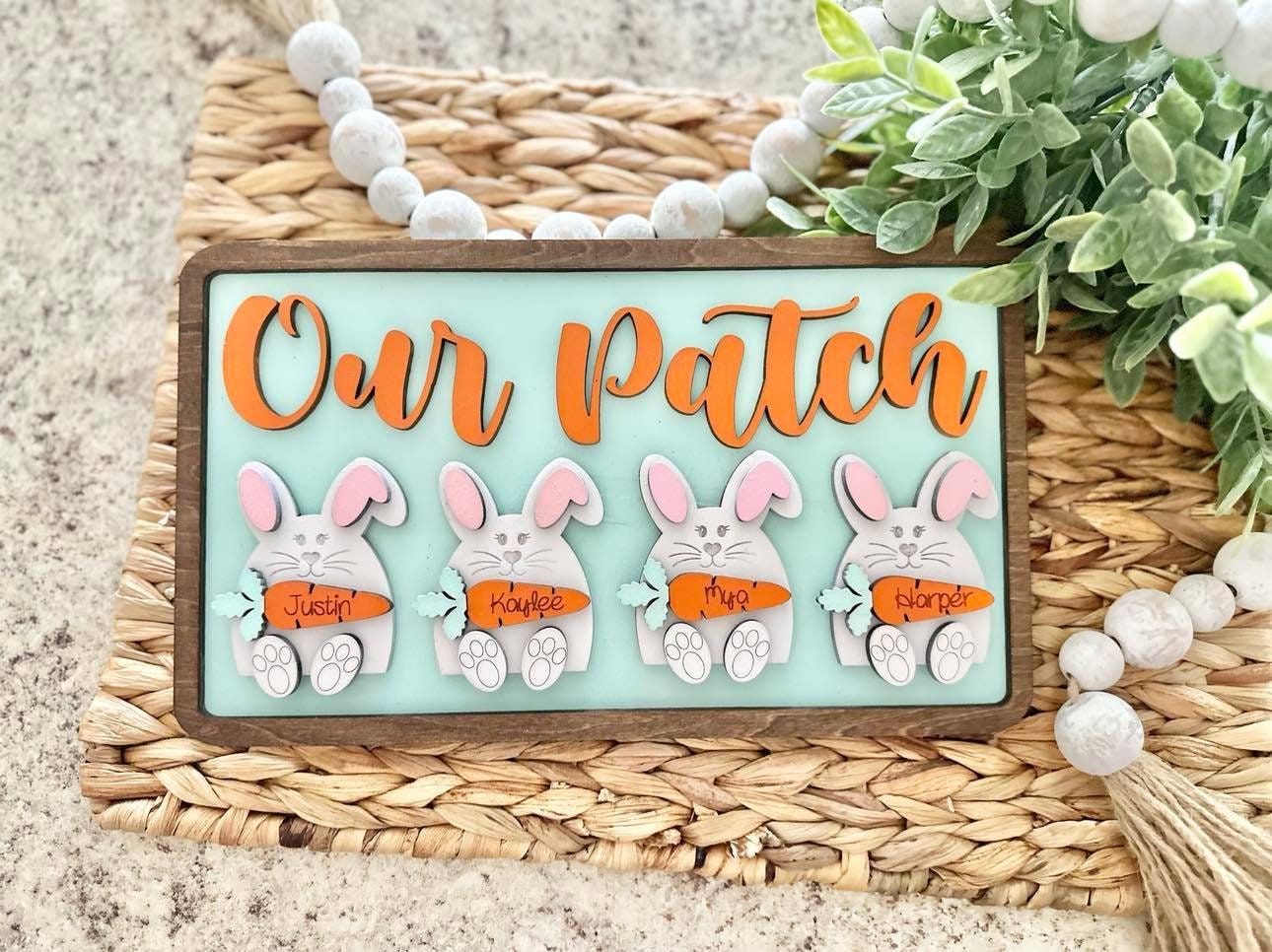Our Patch Personalized Easter Bunny Family Sign - Bunny Decor - Easter Decor - Personalized Easter Decor - Last Name Easter Decor - Family