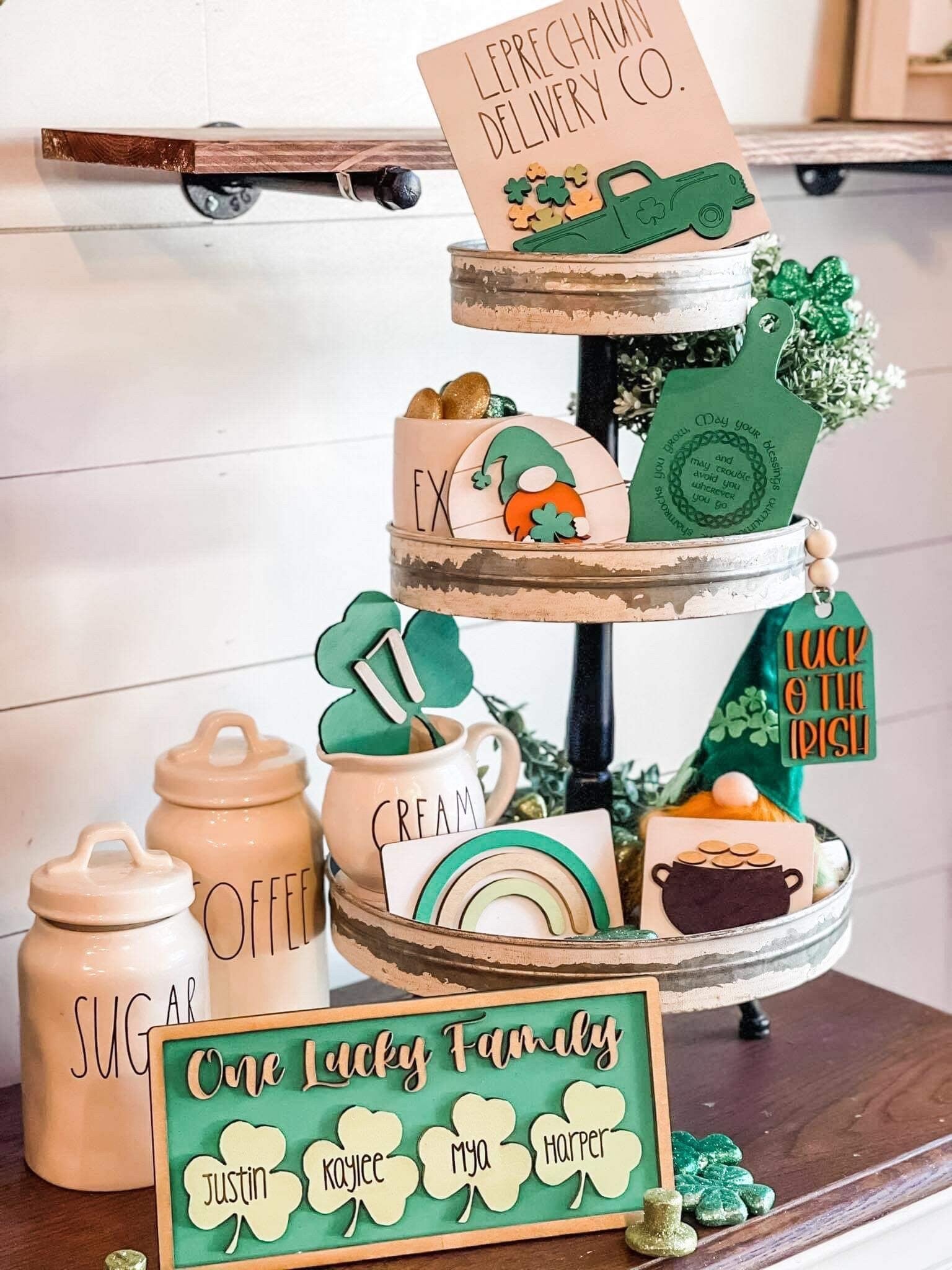 One Lucky Family - St. Patrick's Family Personalized Sign - Lucky Decor - St. Patricks Decor - St. Paddys Decor - Four Leaf Clover Decor