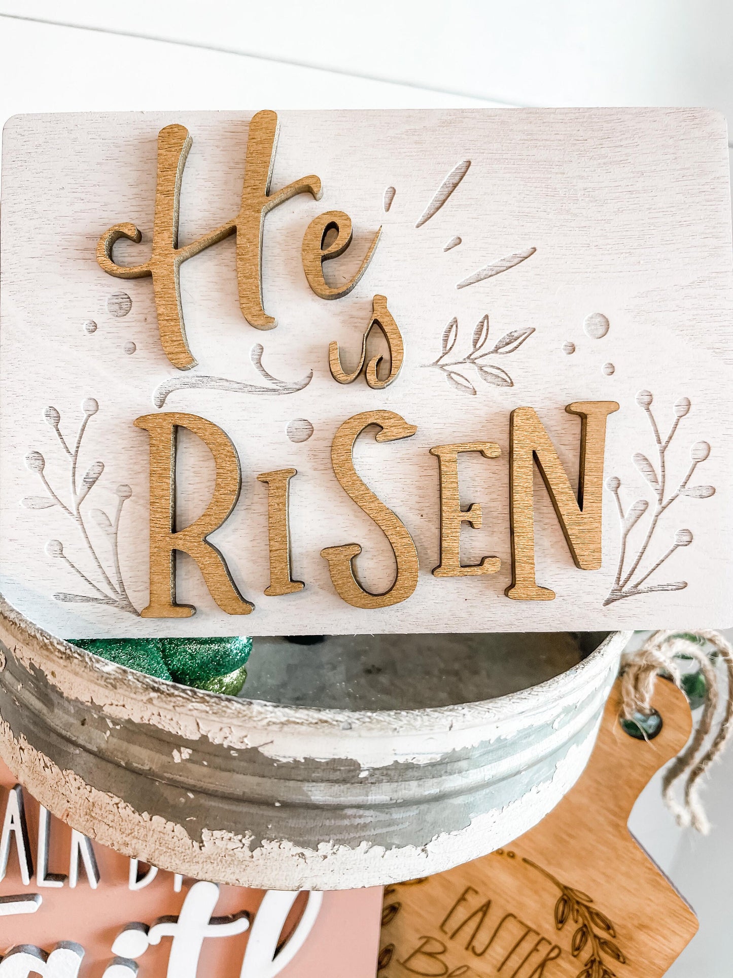 Religious Easter Tiered Tray - He is Risen tiered tray Decor - The Tomb Was Empty - Beautiful Christian Decor - It is well with my soul sign