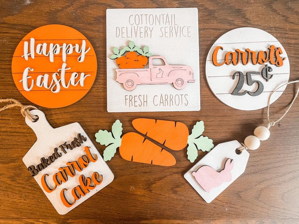Easter Tiered Tray Set - Fresh Carrots Tiered Tray Set - Baked Fresh Carrot Cake - Farmhouse Easter Tiered Tray Set Carrot Themed Easter Set