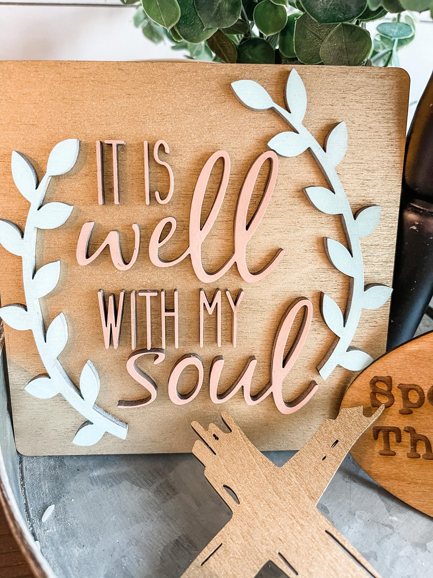 Religious Easter Tiered Tray - He is Risen tiered tray Decor - The Tomb Was Empty - Beautiful Christian Decor - It is well with my soul sign