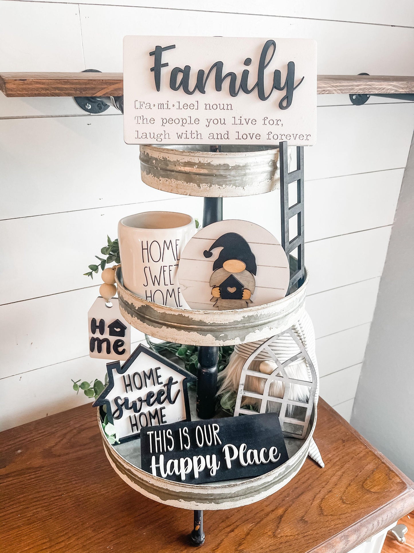 Family Farmhouse Tiered Tray Bundle - Family Home Sweet Home Tiered Tray Decor - Farmhouse Tiered Tray Decor - Black and White Farmhouse