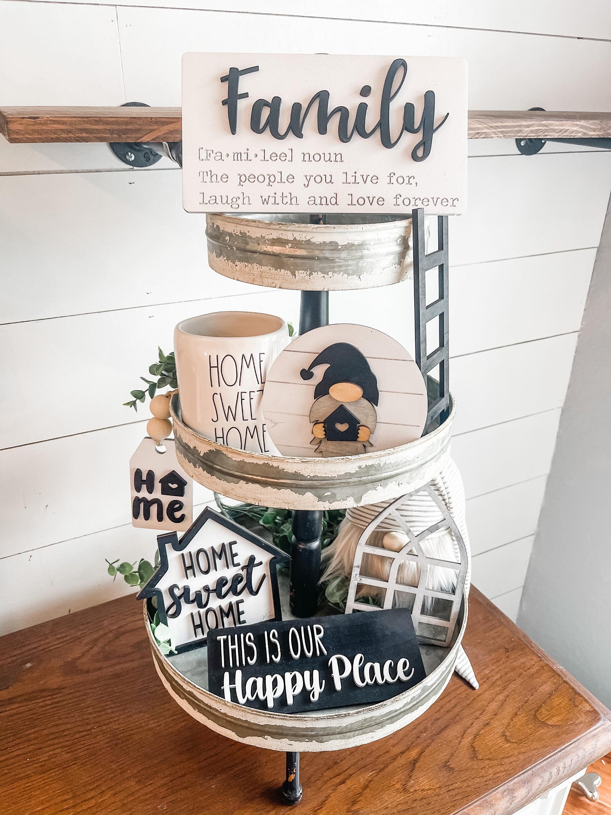 Family Farmhouse Tiered Tray Bundle - Family Home Sweet Home Tiered Tray Decor - Farmhouse Tiered Tray Decor - Black and White Farmhouse