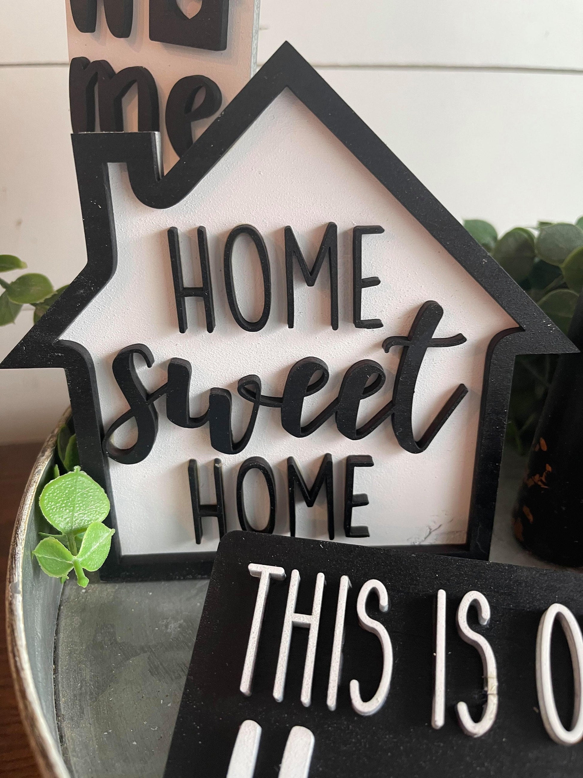 Family Farmhouse Tiered Tray Bundle - Family Home Sweet Home Tiered Tray Decor - Farmhouse Tiered Tray Decor - Black and White Farmhouse