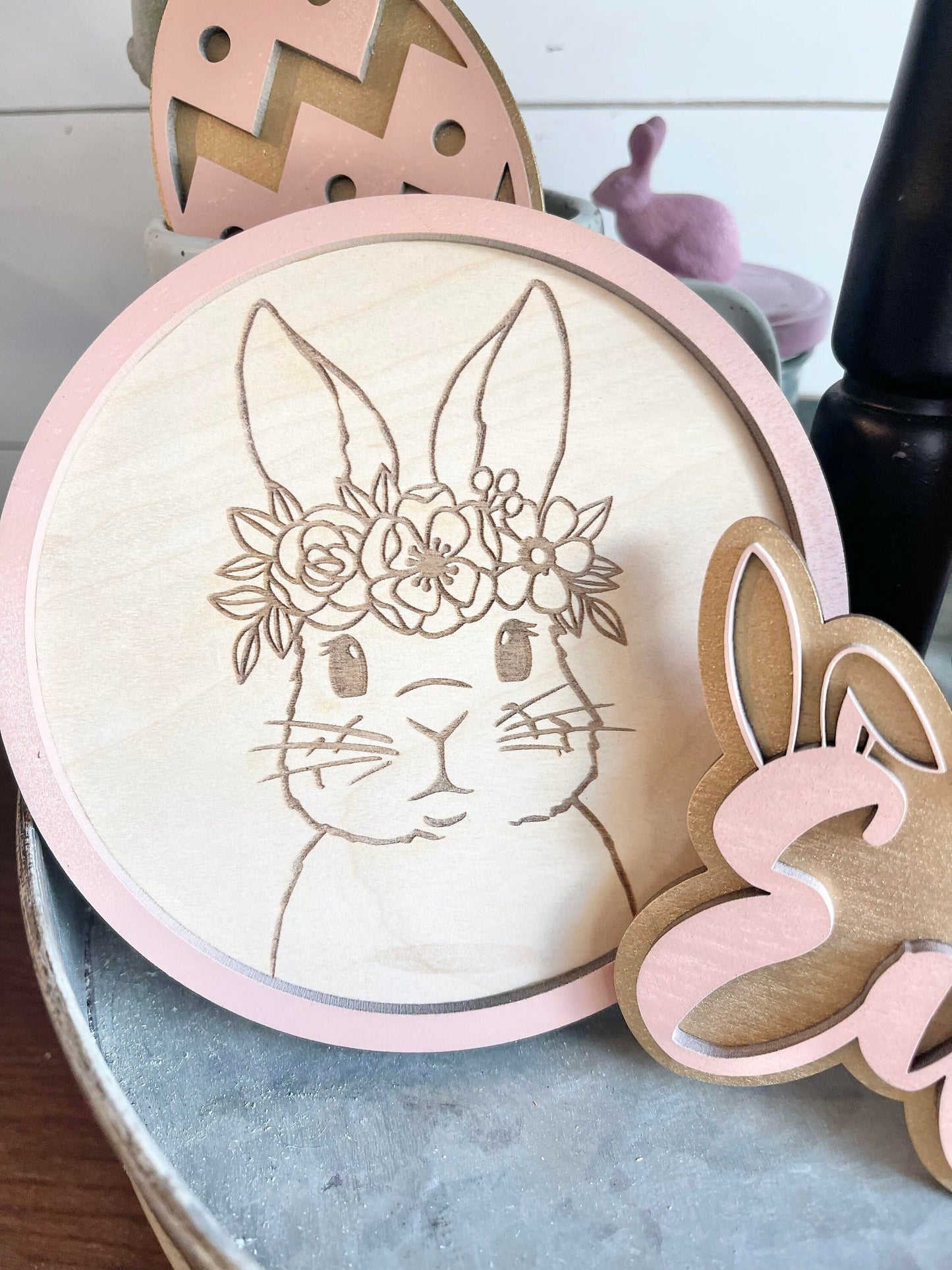 Easter Tiered Tray Decor - Easter Tiered Tray Bundle - Floral Easter Decor - Floral Easter Bunny Decor - Hoppy Easter Signs - Easter Decor