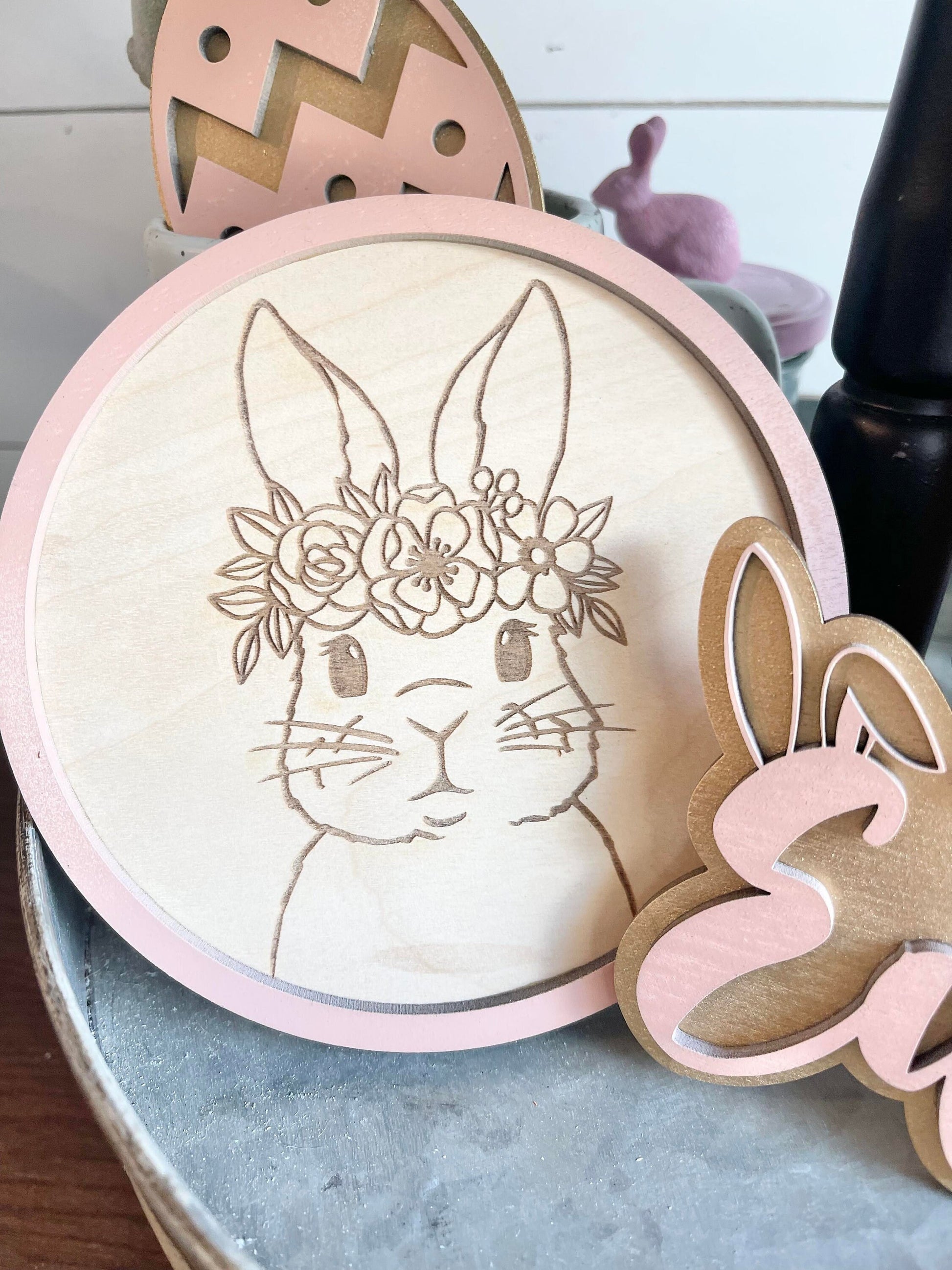 Easter Tiered Tray Decor - Easter Tiered Tray Bundle - Floral Easter Decor - Floral Easter Bunny Decor - Hoppy Easter Signs - Easter Decor