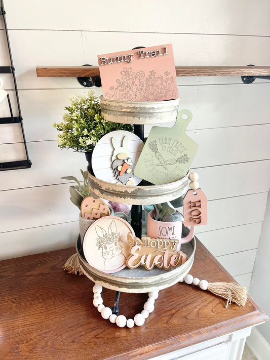 Easter Tiered Tray Decor - Easter Tiered Tray Bundle - Floral Easter Decor - Floral Easter Bunny Decor - Hoppy Easter Signs - Easter Decor