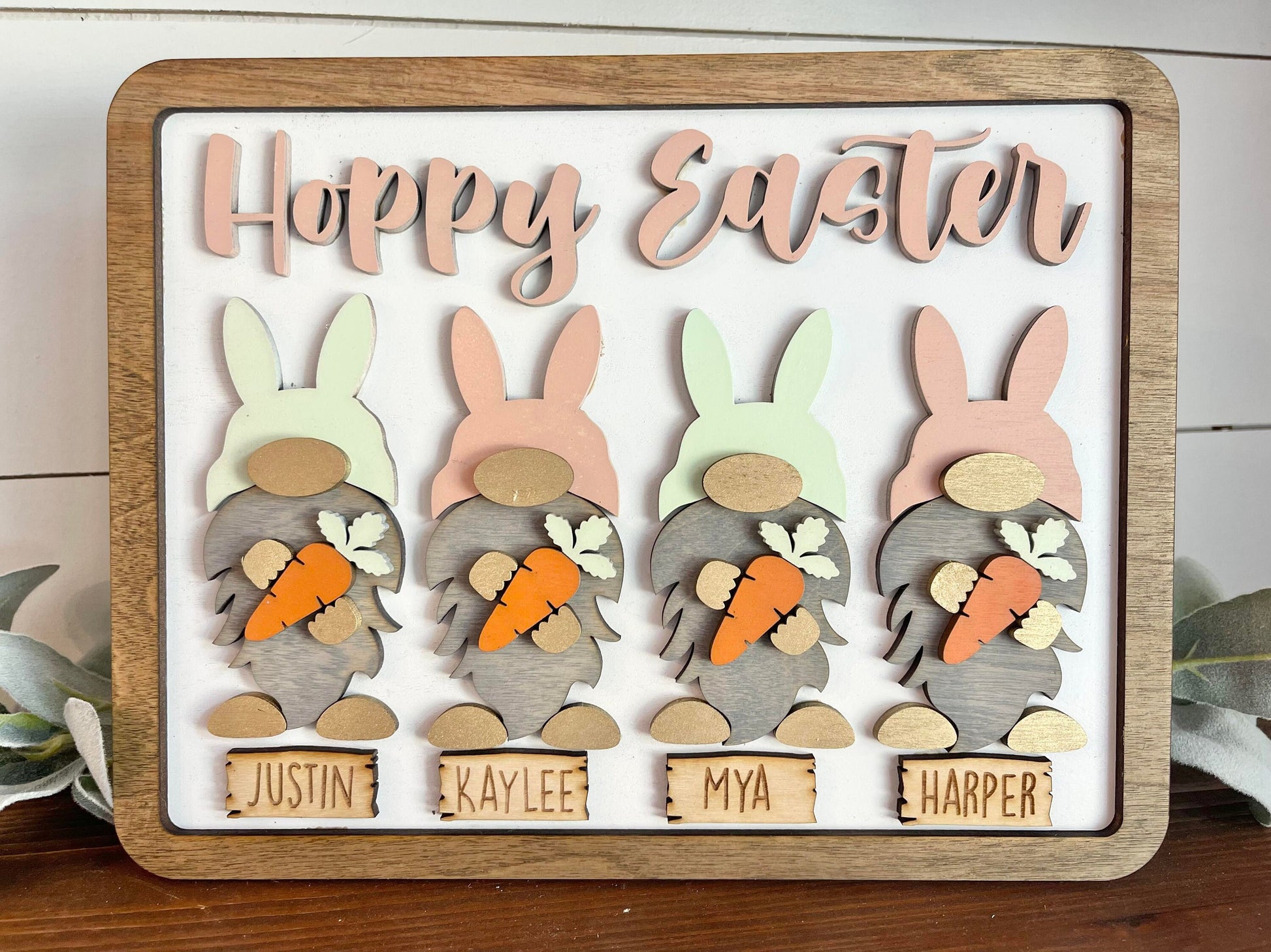 Custom Easter Bunny Family Sign - Gnome Bunny Decor - Personalized Bunny Decor - Personalized Easter Decor - Hoppy Easter Bunny Gnomes Sign