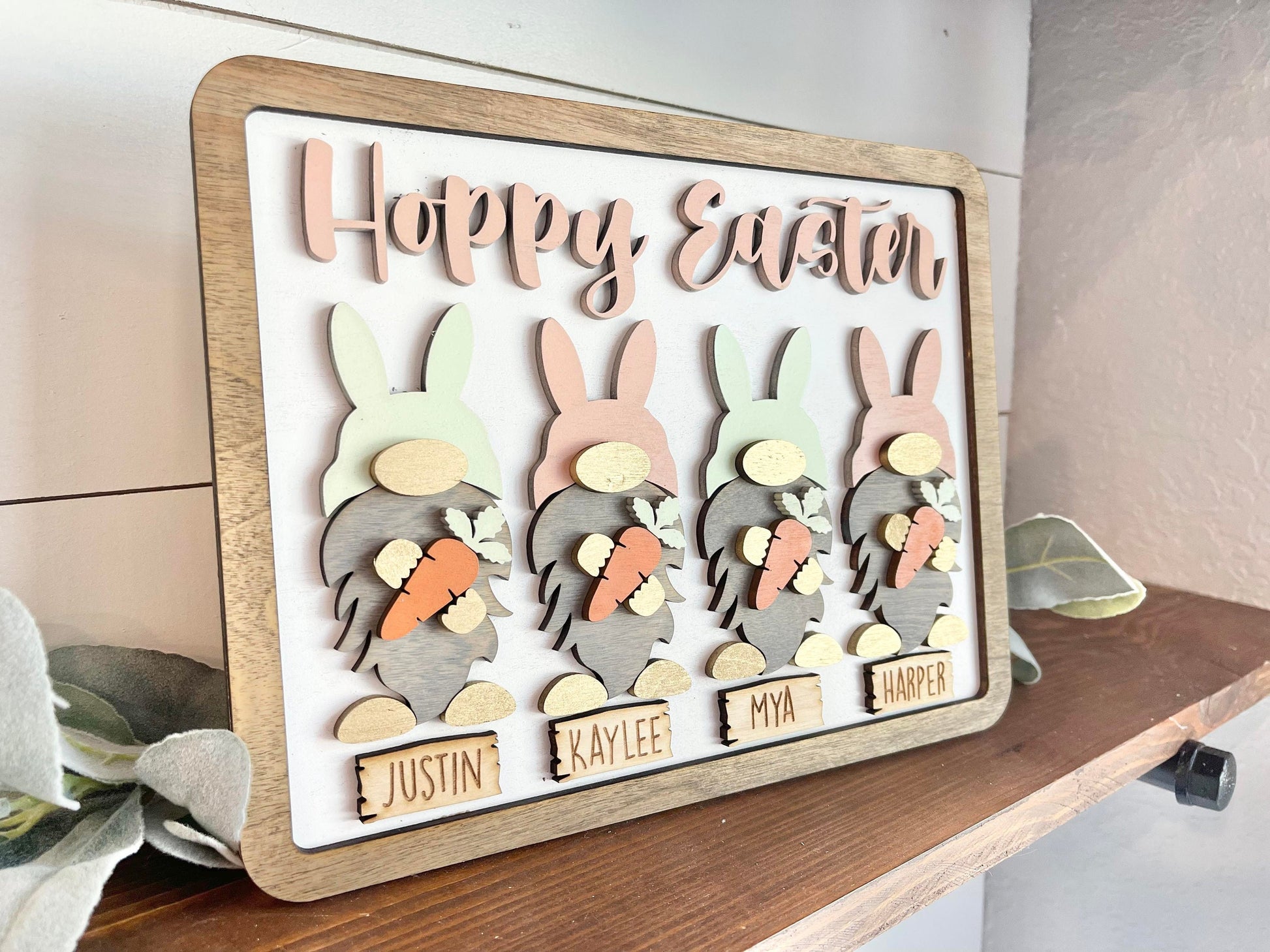 Custom Easter Bunny Family Sign - Gnome Bunny Decor - Personalized Bunny Decor - Personalized Easter Decor - Hoppy Easter Bunny Gnomes Sign