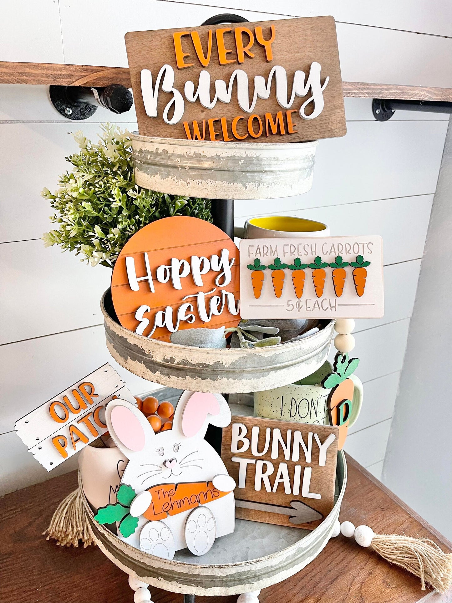 Easter Tiered Tray Personalized - Personalized Bunny Tiered Tray - Every Bunny Welcome - Hoppy Easter - Easter Decor - Bunny Decor - Carrots