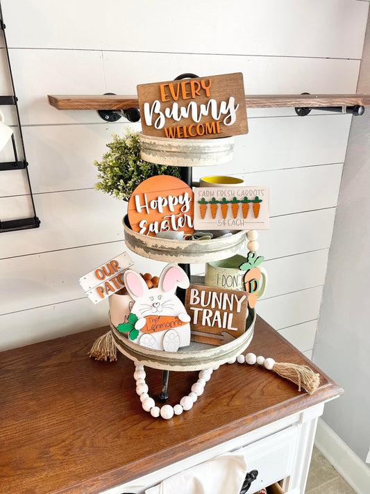 Easter Tiered Tray Personalized - Personalized Bunny Tiered Tray - Every Bunny Welcome - Hoppy Easter - Easter Decor - Bunny Decor - Carrots