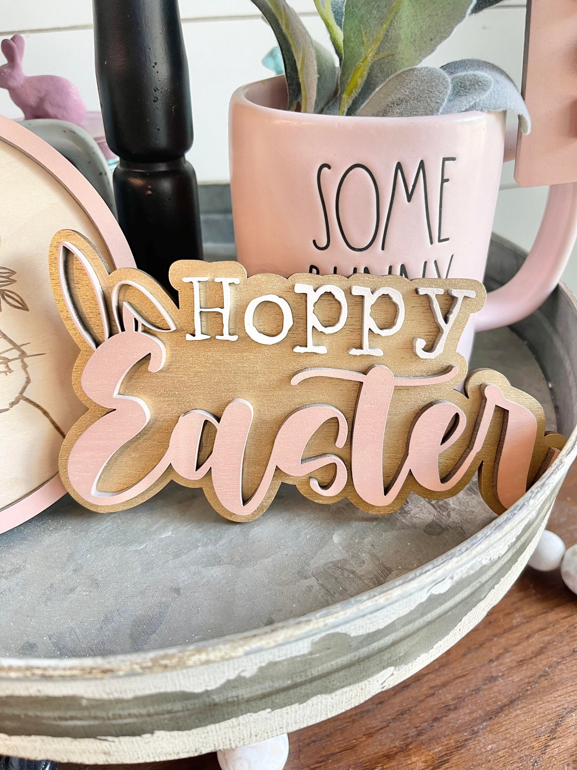 Easter Tiered Tray Decor - Easter Tiered Tray Bundle - Floral Easter Decor - Floral Easter Bunny Decor - Hoppy Easter Signs - Easter Decor