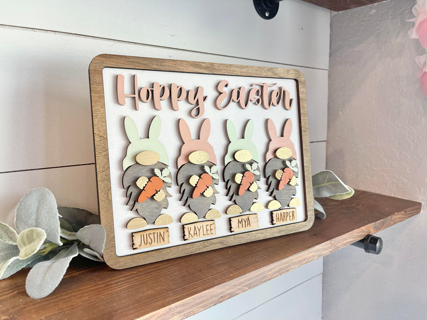 Custom Easter Bunny Family Sign - Gnome Bunny Decor - Personalized Bunny Decor - Personalized Easter Decor - Hoppy Easter Bunny Gnomes Sign