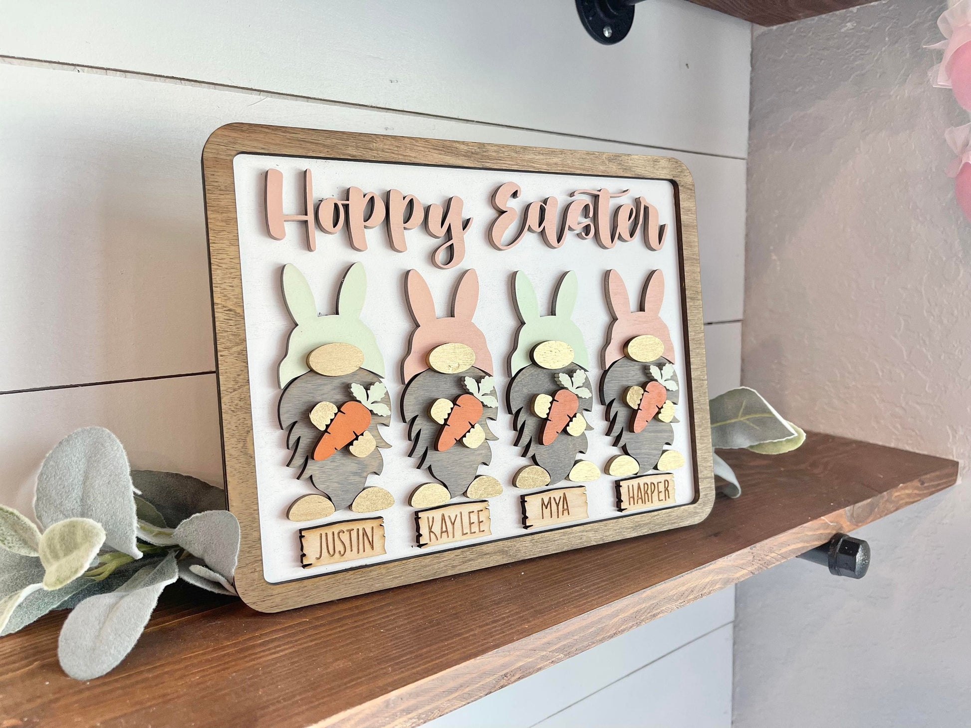 Custom Easter Bunny Family Sign - Gnome Bunny Decor - Personalized Bunny Decor - Personalized Easter Decor - Hoppy Easter Bunny Gnomes Sign