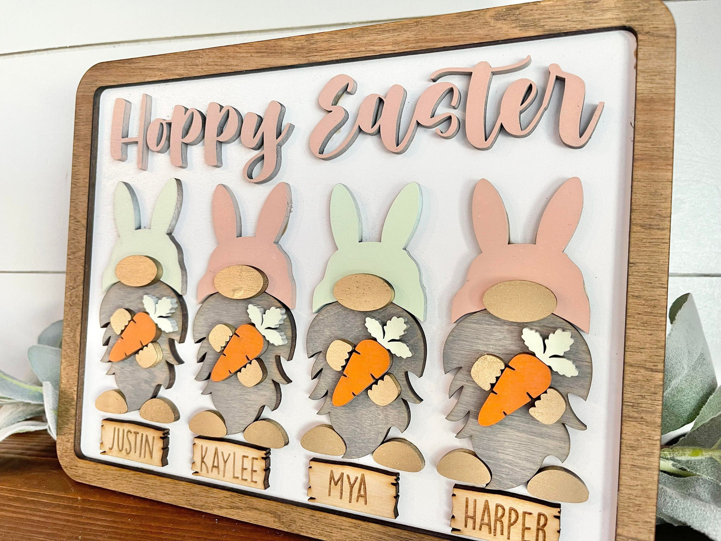 Custom Easter Bunny Family Sign - Gnome Bunny Decor - Personalized Bunny Decor - Personalized Easter Decor - Hoppy Easter Bunny Gnomes Sign
