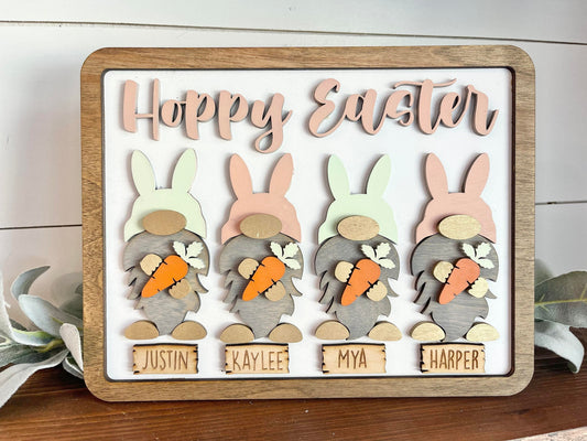 Custom Easter Bunny Family Sign - Gnome Bunny Decor - Personalized Bunny Decor - Personalized Easter Decor - Hoppy Easter Bunny Gnomes Sign