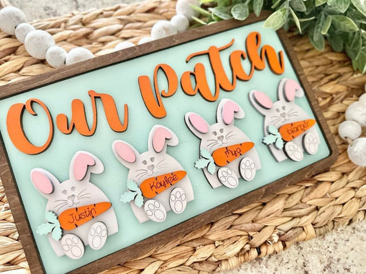 Our Patch Personalized Easter Bunny Family Sign - Bunny Decor - Easter Decor - Personalized Easter Decor - Last Name Easter Decor - Family