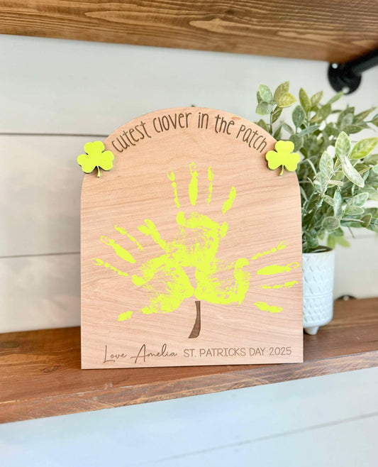 St. Patrick's Day Handprint Art Sign | Babys Handprint Keepsake | Babys First St. Patrick's Day | Cutest Clover in the patch sign