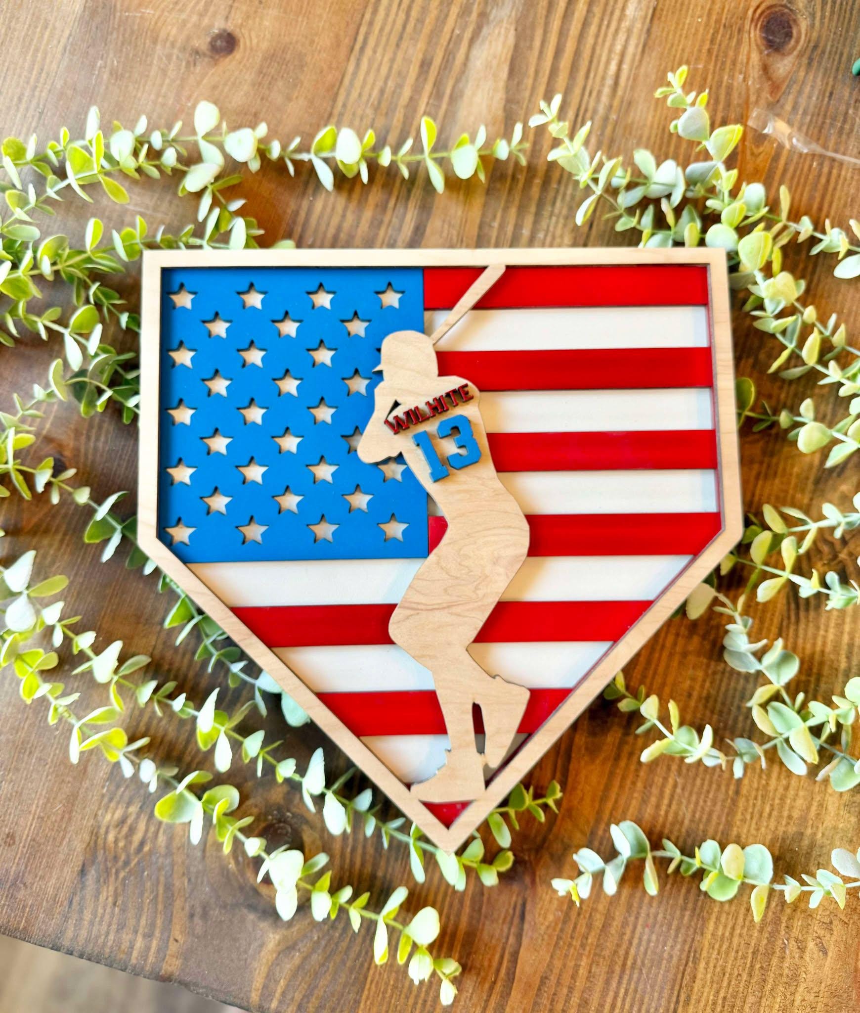 Personalized Baseball Sign for Boys | Americana Baseball Sign | Sports Name Sign | Baseball Player Gift