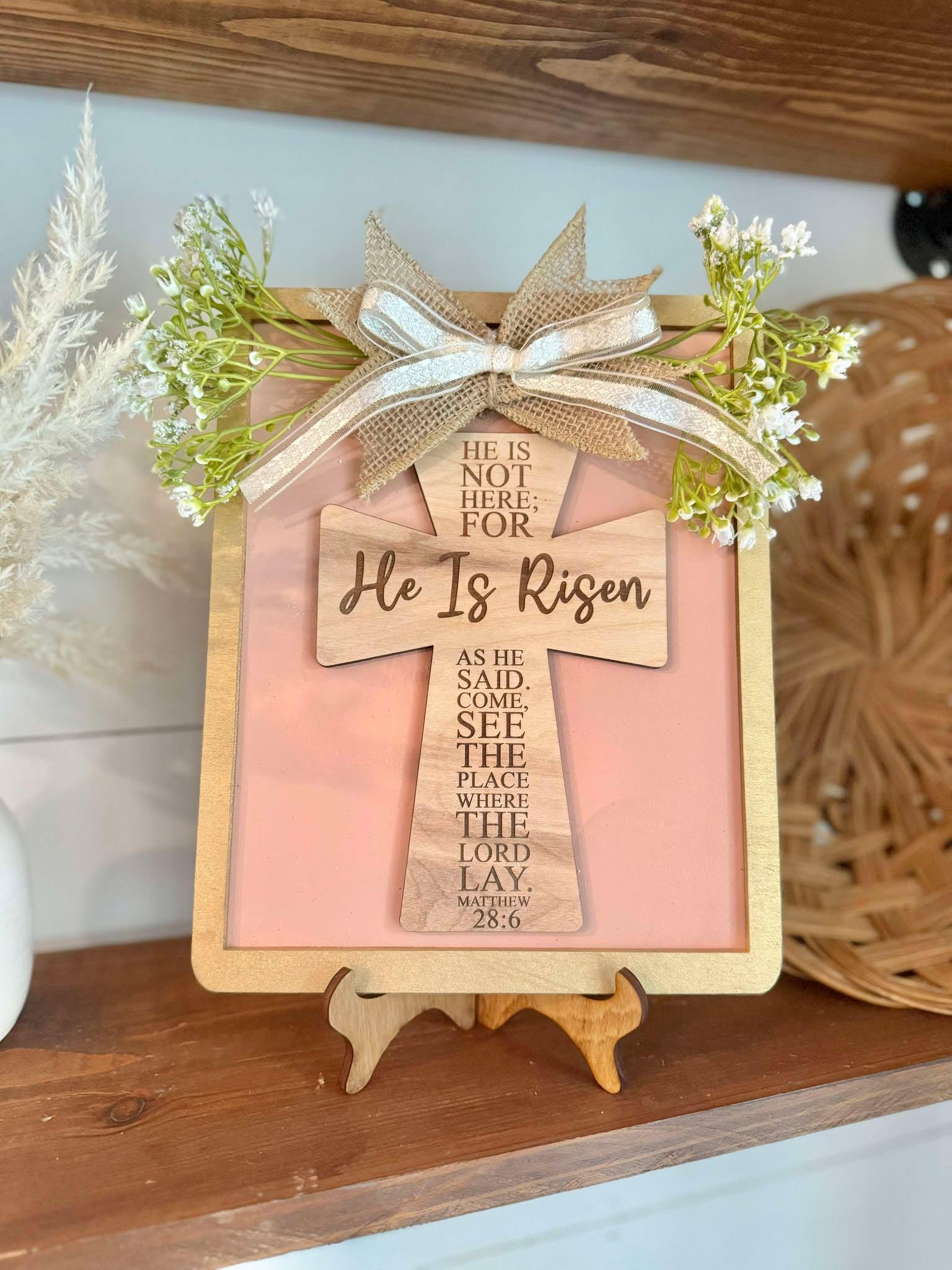 He Is Risen Sign | Religious Easter Decor | Easter Decor | Easter Wall Art | Rustic Spring Signs