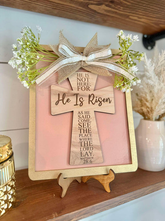 He Is Risen Sign | Religious Easter Decor | Easter Decor | Easter Wall Art | Rustic Spring Signs
