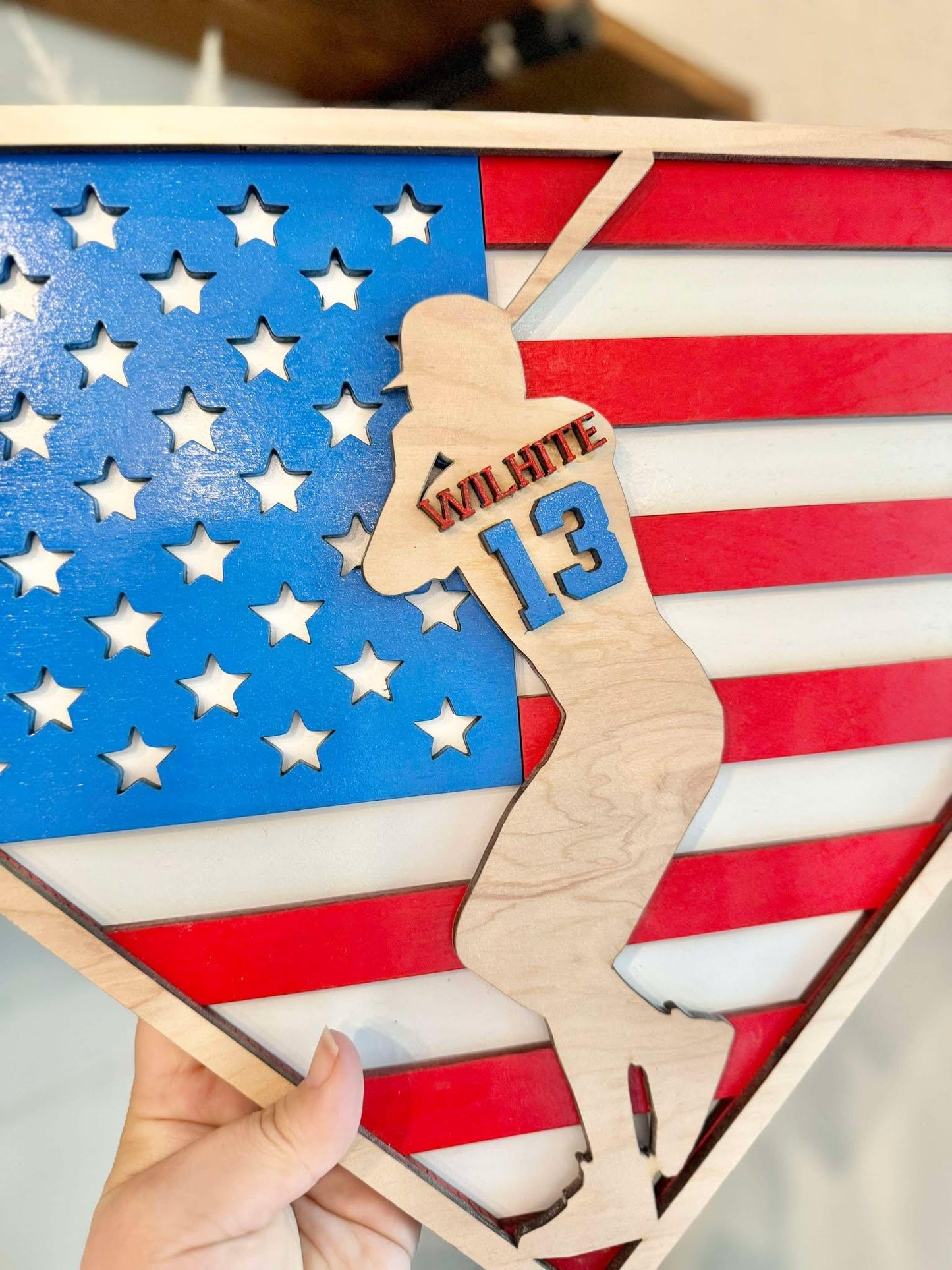Personalized Baseball Sign for Boys | Americana Baseball Sign | Sports Name Sign | Baseball Player Gift