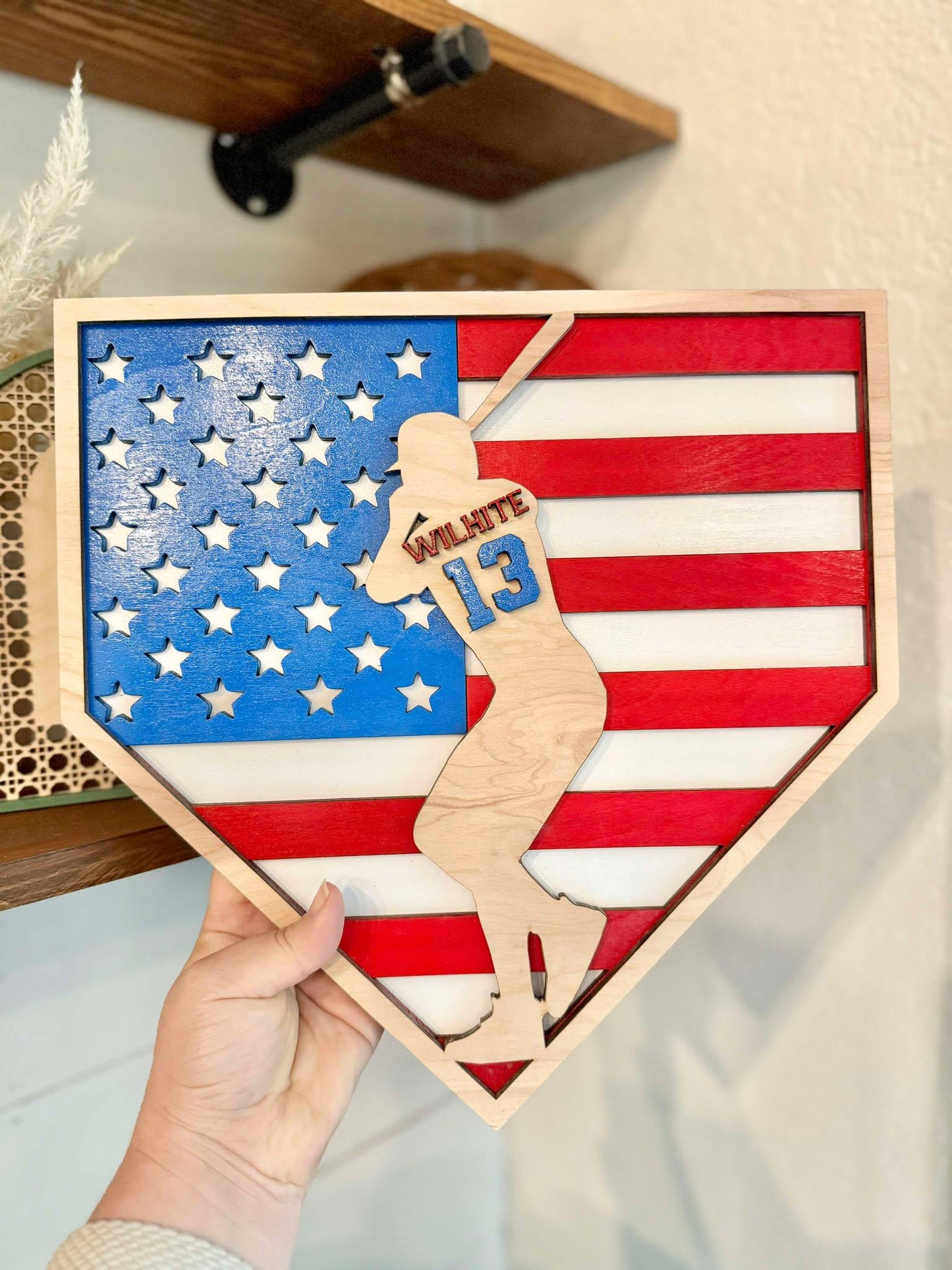 Personalized Baseball Sign for Boys | Americana Baseball Sign | Sports Name Sign | Baseball Player Gift