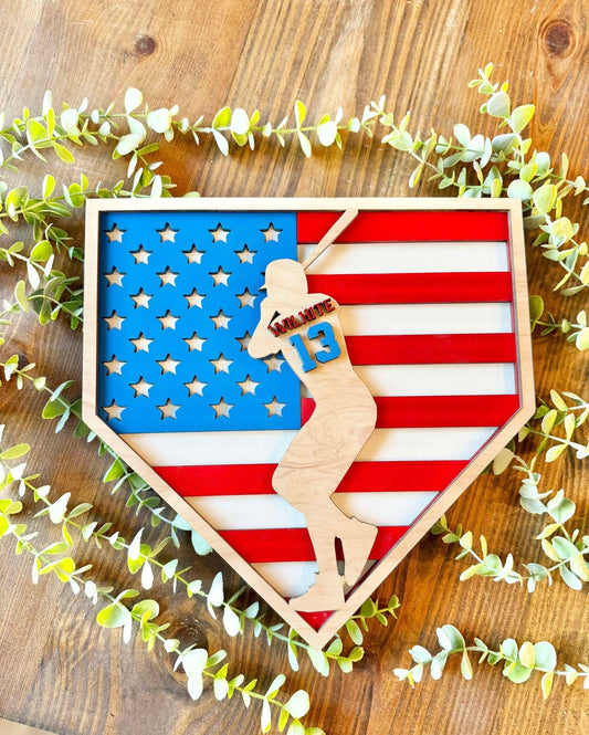 Personalized Baseball Sign for Boys | Americana Baseball Sign | Sports Name Sign | Baseball Player Gift